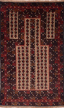 Baluch Beige Hand Knotted 2'9" X 4'6"  Area Rug 100-18038