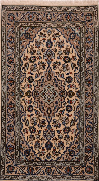 Kashan Beige Hand Knotted 31 X 56  Area Rug 100-18050 Image 0