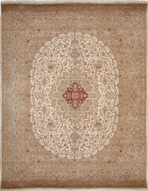 Tabriz Beige Hand Knotted 80 X 106  Area Rug 100-18144 Image 0