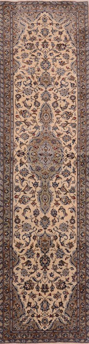 Kashan Beige Runner Hand Knotted 26 X 97  Area Rug 100-18165 Image 0