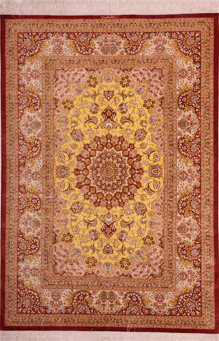 Qum Yellow Hand Knotted 46 X 65  Area Rug 400-18182 Image 0