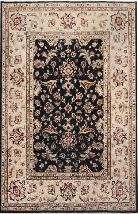 Chobi Black Hand Knotted 88 X 116  Area Rug 151-18222 Image 0