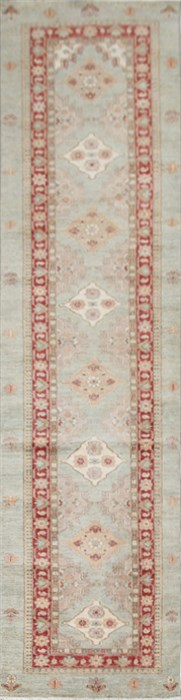 Kazak Blue Runner Hand Knotted 26 X 123  Area Rug 151-18227 Image 0