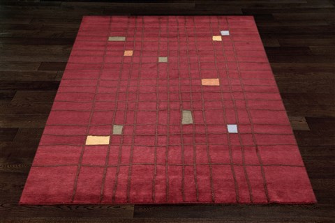 Modern Red Hand Knotted 80 X 100  Area Rug 151-18258 Image 6