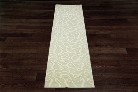 Modern Green Runner Hand Knotted 28 X 100  Area Rug 151-18267 Image 1