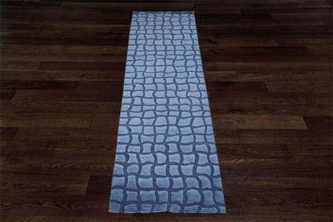Modern Blue Runner Hand Knotted 28 X 100  Area Rug 151-18268 Image 1