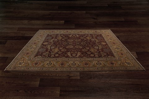 Agra Red Square Hand Knotted 10 X 10  Area Rug 151-18308 Image 7