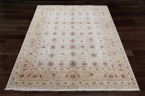 Tabriz White Square Hand Knotted 10 X 10  Area Rug 151-18352 Image 2