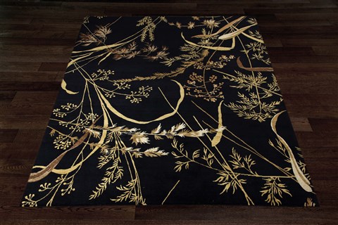 Modern Black Hand Knotted 80 X 100  Area Rug 151-18383 Image 9