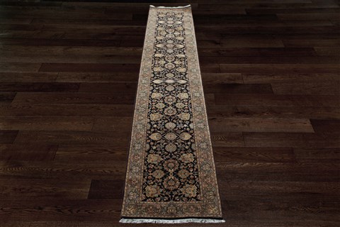 Chobi Black Runner Hand Knotted 28 X 144  Area Rug 151-18421 Image 1