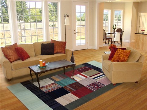 Patchwork Multicolor Hand Knotted 82 X 100  Area Rug 151-18451 Image 4