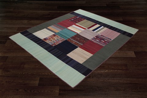 Patchwork Multicolor Hand Knotted 82 X 100  Area Rug 151-18451 Image 7