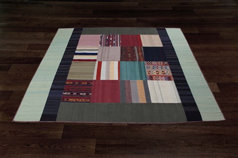 Patchwork Multicolor Hand Knotted 82 X 100  Area Rug 151-18451 Image 8