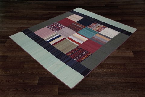 Patchwork Multicolor Hand Knotted 82 X 100  Area Rug 151-18451 Image 9