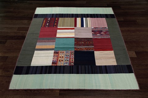Patchwork Multicolor Hand Knotted 82 X 100  Area Rug 151-18451 Image 10