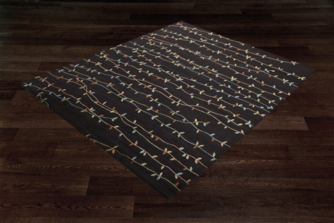 Modern Black Hand Knotted 80 X 100  Area Rug 151-18457 Image 9