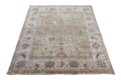 Chobi Beige Square Hand Knotted 10 X 10  Area Rug 151-18567 Image 1