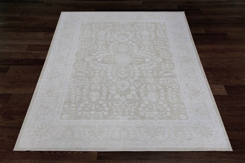 Chobi Green Hand Knotted 93 X 114  Area Rug 151-18702 Image 1