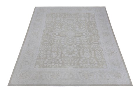 Chobi Green Hand Knotted 93 X 114  Area Rug 151-18702 Image 4