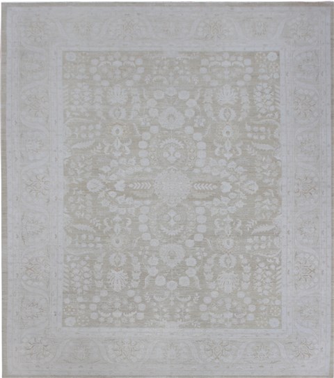 Chobi Green Hand Knotted 93 X 114  Area Rug 151-18702 Image 0