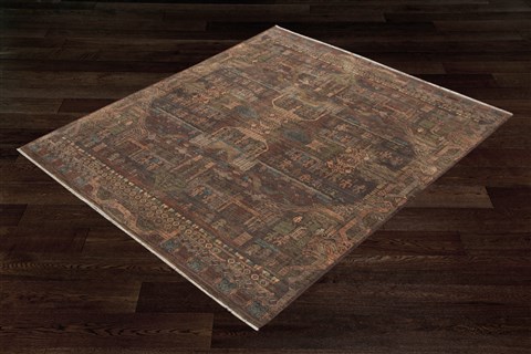 Modern Brown Square Hand Knotted 10 X 10  Area Rug 151-18732 Image 1