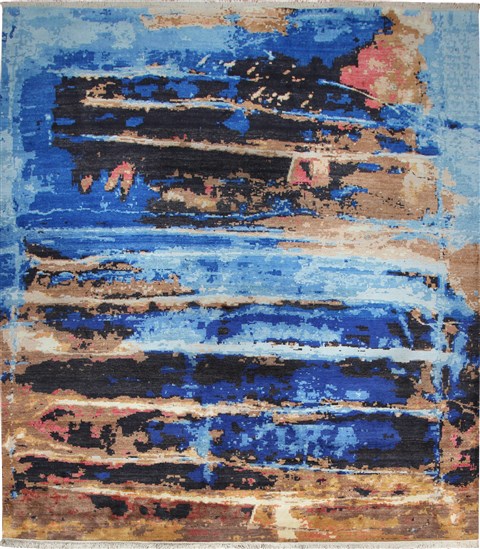 Modern Multicolor Hand Knotted 80 X 100  Area Rug 151-18755 Image 0