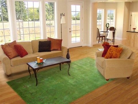 Pishavar Green Hand Knotted 82 X 105  Area Rug 151-18778 Image 4