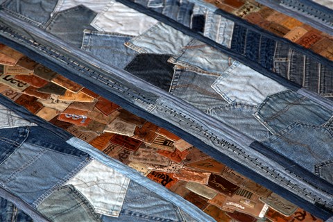 Patchwork Blue Hand Knotted 60 X 80  Area Rug 151-18815 Image 1