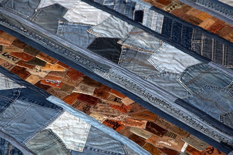 Patchwork Blue Hand Knotted 60 X 80  Area Rug 151-18815 Image 2