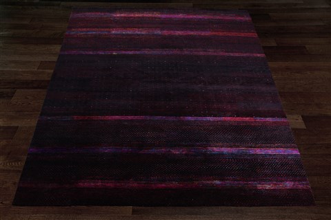 Modern Black Hand Knotted 80 X 100  Area Rug 151-18857 Image 1
