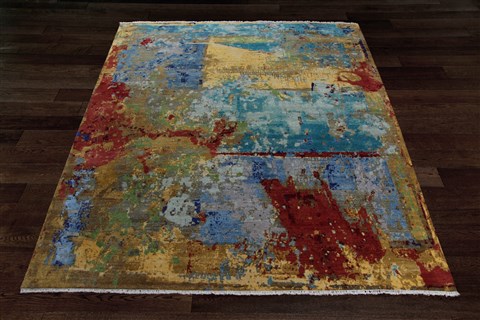 Modern Multicolor Hand Knotted 80 X 100  Area Rug 151-18866 Image 9