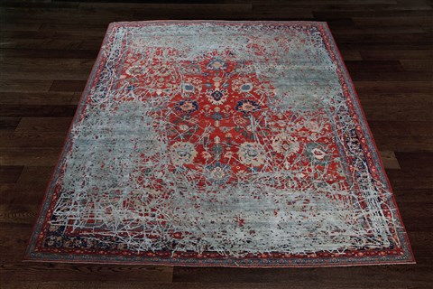 Chobi Red Square Hand Knotted 10 X 10  Area Rug 151-18875 Image 5