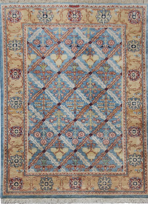 Patchwork Blue Hand Knotted 40 X 60  Area Rug 151-18918 Image 0