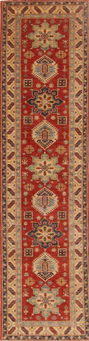 Kazak Red Runner Hand Knotted 28 X 108  Area Rug 250-18993 Image 0