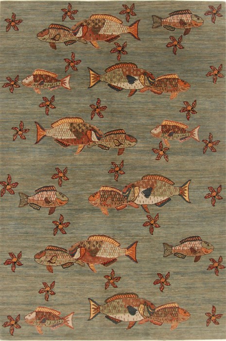 Modern Green Hand Knotted 61 X 92  Area Rug 250-19010 Image 0