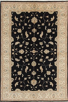 Pakistani Pishavar Black Rectangle 6x9 ft Wool Carpet 19057