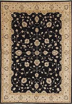 Pakistani Pishavar Black Rectangle 6x9 ft Wool Carpet 19066