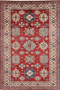 Pakistani Kazak Red Rectangle 6x9 ft Wool Carpet 19101