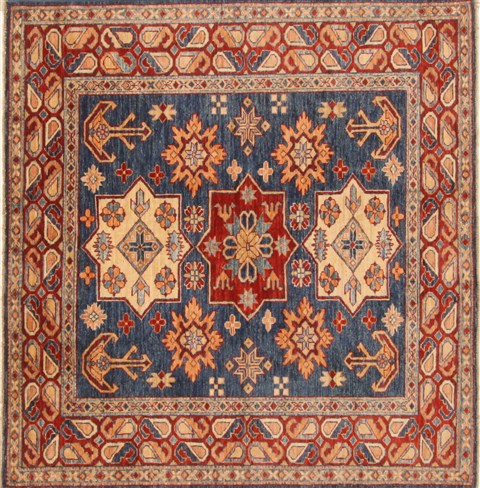 Kazak Blue Square Hand Knotted 49 X 411  Area Rug 250-19120 Image 0