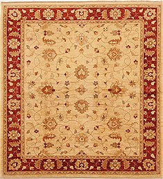 Pakistani Pishavar Beige Square 7 to 8 ft Wool Carpet 19121