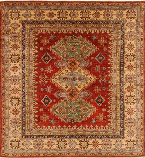 Kazak Beige Square Hand Knotted 59 X 64  Area Rug 250-19122 Image 0