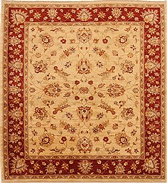 Pakistani Pishavar Beige Square 7 to 8 ft Wool Carpet 19124