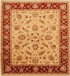 Pakistani Pishavar Beige Square 7 to 8 ft Wool Carpet 19124