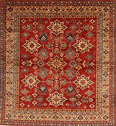 Pakistani Kazak Red Square 7 to 8 ft Wool Carpet 19126