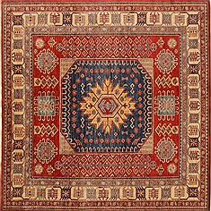 Pakistani Kazak Red Square 7 to 8 ft Wool Carpet 19169