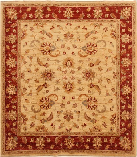 Pishavar Beige Square Hand Knotted 611 X 710  Area Rug 250-19181 Image 0