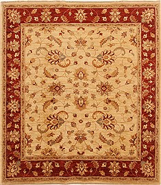 Pakistani Pishavar Beige Square 7 to 8 ft Wool Carpet 19181