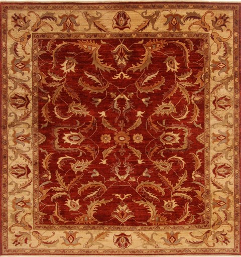 Pishavar Red Square Hand Knotted 611 X 76  Area Rug 250-19194 Image 0