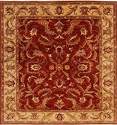 Pakistani Pishavar Red Square 7 to 8 ft Wool Carpet 19194