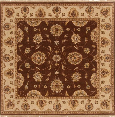 Chobi Brown Square Hand Knotted 81 X 82  Area Rug 250-19197 Image 0